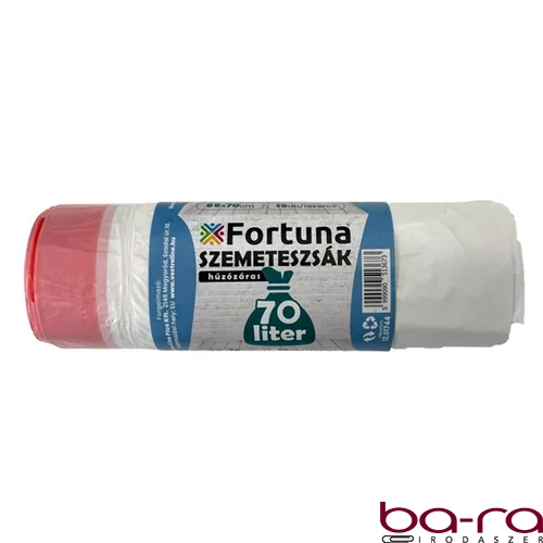 Szemeteszsák FORTUNA 70L húzózáras fehér 65x70 cm 15 darabos