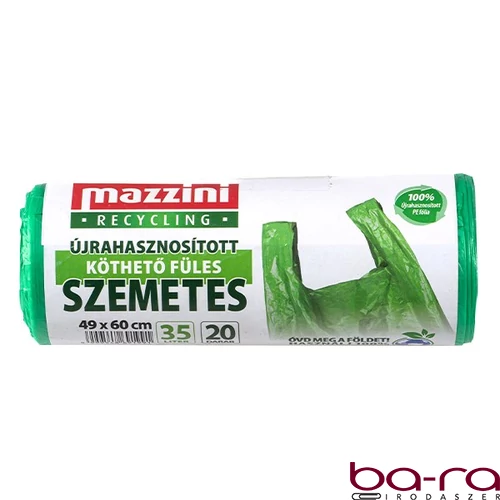 Szemeteszsák újrahasznosított MAZZINI 35L köthető füles 20 darabos