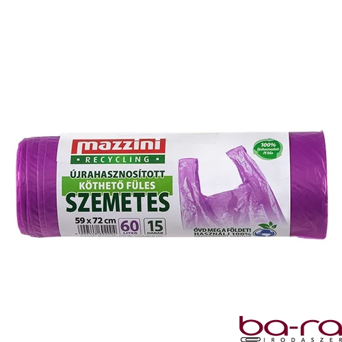 Szemeteszsák újrahasznosított MAZZINI 60L köthető füles 15 darabos