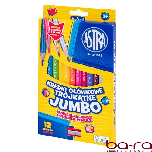 Színes ceruza ASTRA Jumbo hengeres hegyezővel + arany/ezüst 12 színű