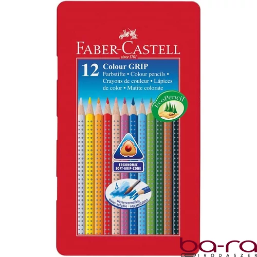 Színes ceruza FABER-CASTELL Grip háromszögletű fémdobozos 12 darabos