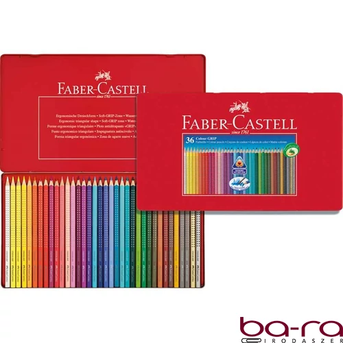 Színes ceruza FABER-CASTELL Grip háromszögletű fémdobozos 36 darabos