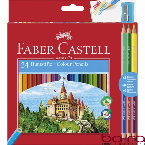 Színes ceruza FABER-CASTELL hatszögletű 24 darabos+ 3 db kétvégű színes ceruza