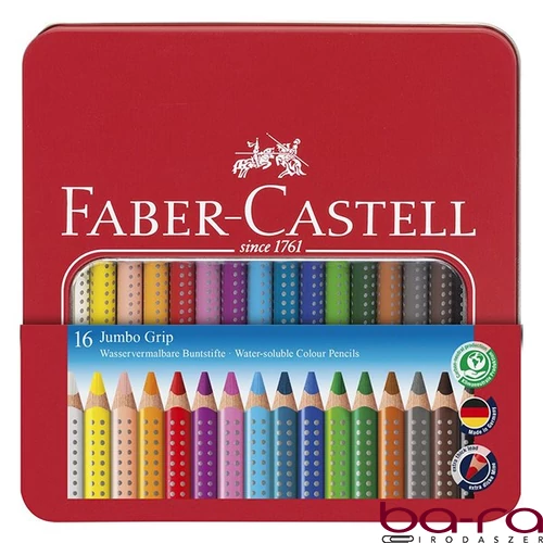 Színes ceruza FABER-CASTELL Jumbo Grip háromszögletű fém dobozban 16 darabos