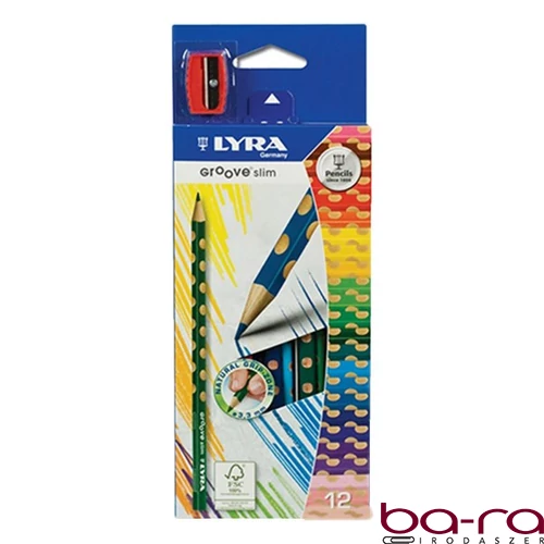Színes ceruza LYRA Groove Slim háromszögletű vékony 12 darabos+hegyező