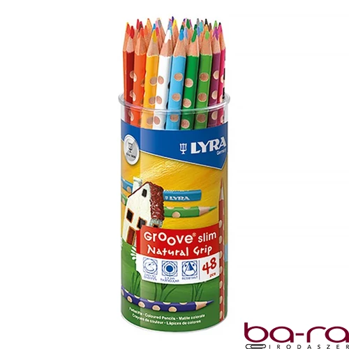 Színes ceruza LYRA Groove Slim háromszögletű vékony műanyag pohárban 48 darabos