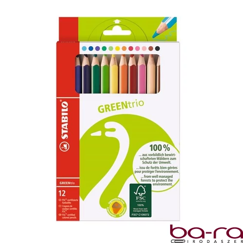 Színes ceruza STABILO Greentrio háromszögletű jumbo 12 darabos