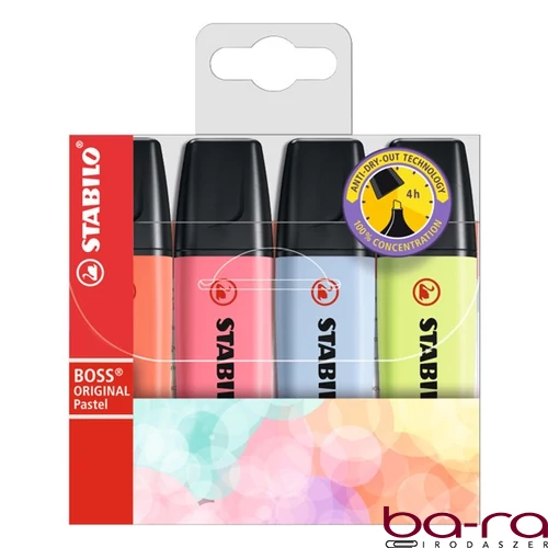 Szövegkiemelő STABILO Boss Original Pastel 1-5mm 4 darabos