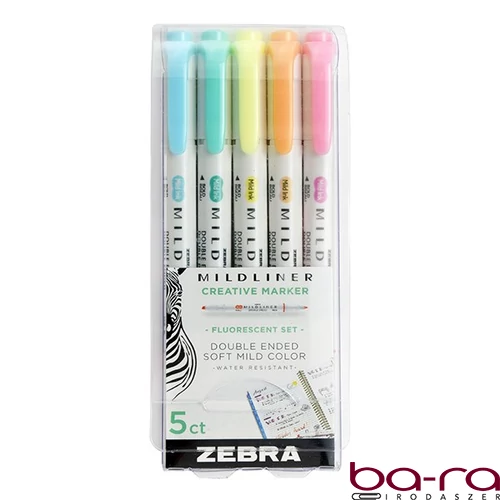 Szövegkiemelő kétvégű ZEBRA Mildliner fluorescent 1,4-4,0 mm 5 darabos