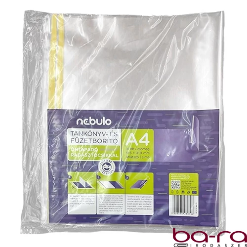 Tankönyvborító NEBULO A/4 öntapadós csíkkal víztiszta 65mic 51,5x31 cm 10 darabos