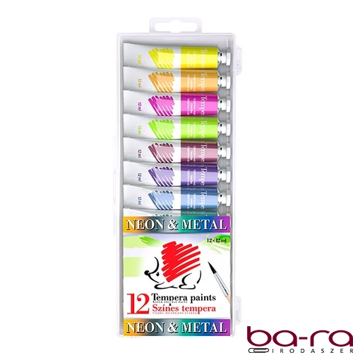 Tempera ICO Süni metál és neon színek 12 darabos 12 ml