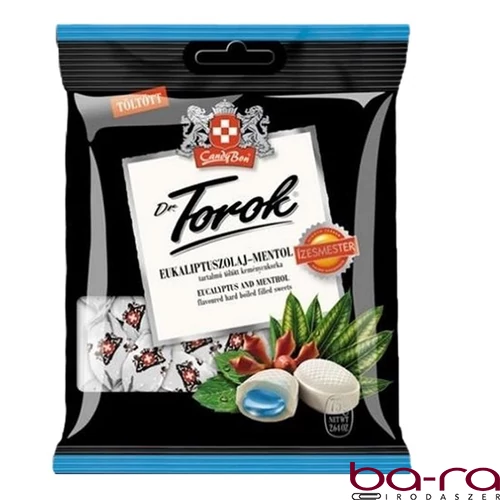 Töltött keménycukorka DR. TOROK eukaliptusszal és mentollal 75 g