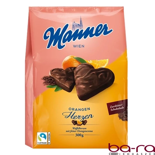 Töltött ostya MANNER szív narancsos 300 g