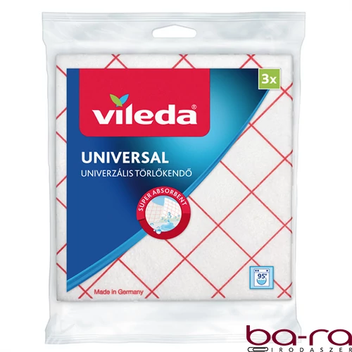 Törlőkendő univerzális VILEDA 36x34 cm piros-fehér 3 darabos