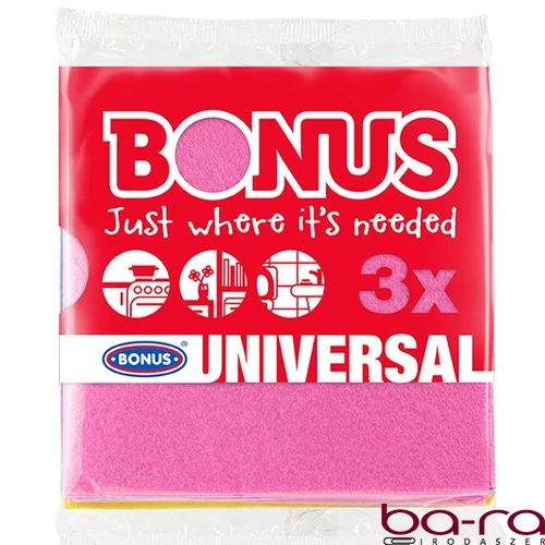 Törlőkendő általános BONUS vegyes színű 18x18cm 3 darabos