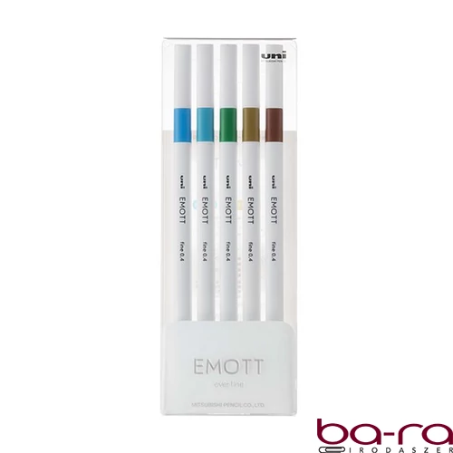 Tűfilc UNI EMOTT 5 darabos 0,4mm (égkék, türkiz, pálmazöld, sötétsárga, barna)