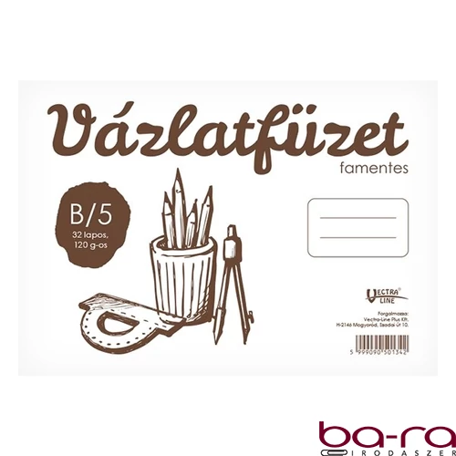 Vázlatfüzet spirálozott VECTRALINE B/5 120 g 32 lapos famentes