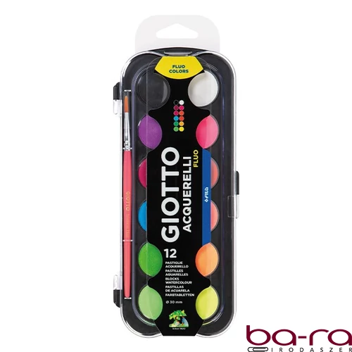 Vízfesték GIOTTO Aquarelli 30 mm fluoreszkáló színek 12 darabos