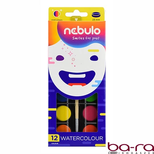 Vízfesték NEBULO 23 mm ajándék ecsettel 12 darabos