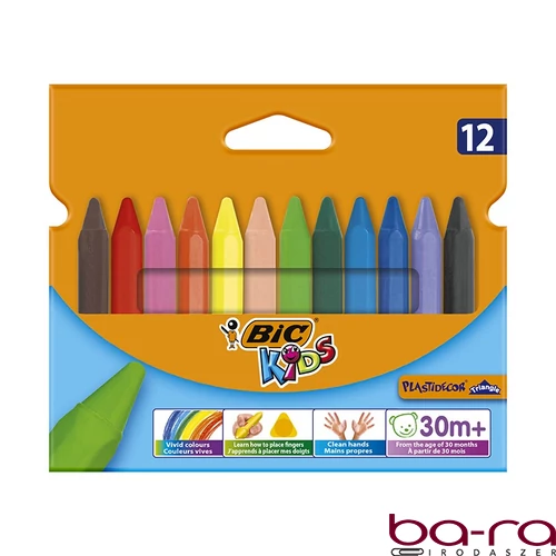 Zsírkréta BIC KIDS PlastiDecor háromszögletű hegyezett 12 színű
